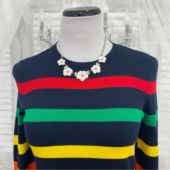 Ralph Lauren Size PS Small Petite Navy Blue Red Green Striped Cotton Sweater NWT - Picture 5 of 12